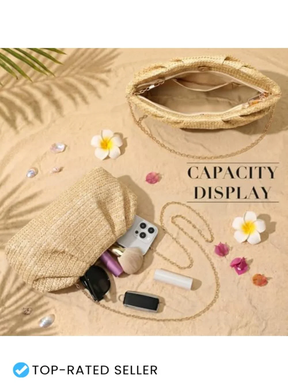 Woven Straw Clutch Purse for Women Summer Beach Bag Crossbody Wicker Handbag